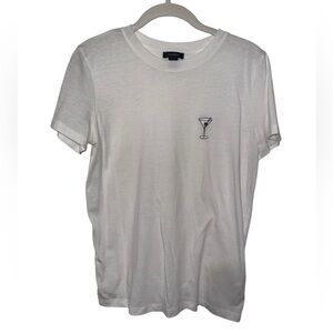 Halogen Women's Sz Med Martini Glass Embroidered T-Shirt Crew Neck Short Sleeve